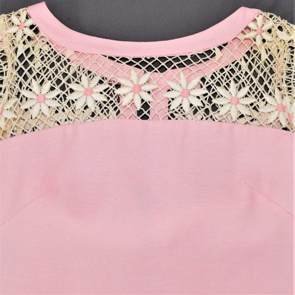 60s Maxi Fish Net Train Evening Gown Prom Dress Barbie Pink Handmade Vintage XS - Picture 4 of 16